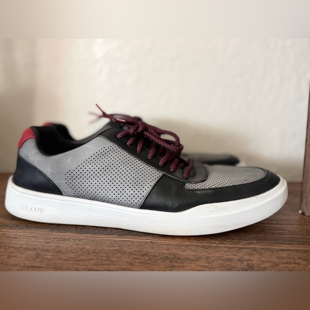 Cole Haan grand crosscourt modern perforated leather lace up gray red sneakers